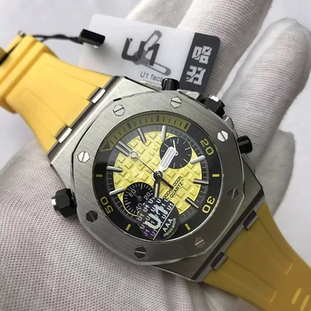

Classic watch U1 Factory Luxury Brand men watch yellow strap quartz chronograph Luminous top quality royal-oaks watches AAA+
