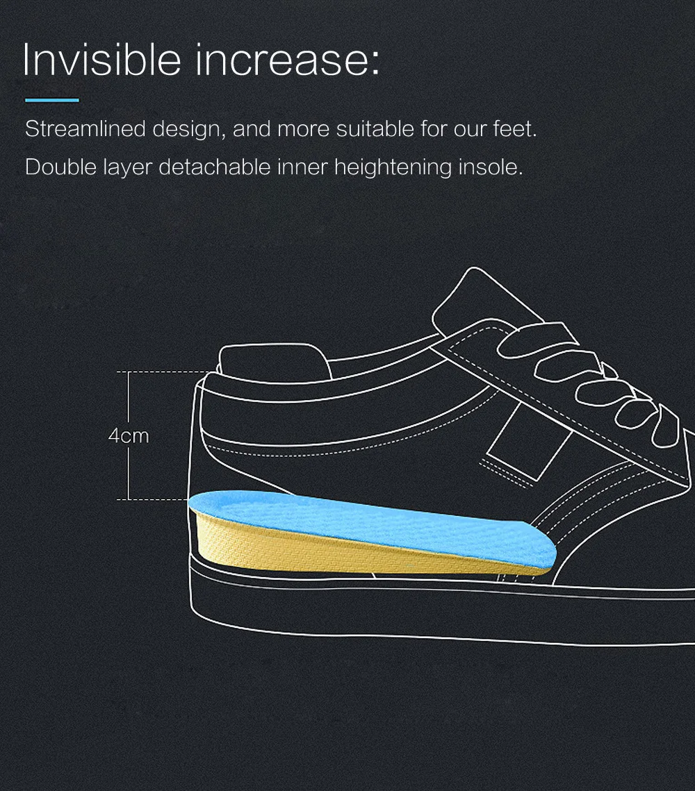 Увеличивающая рост обувь, увеличивающая рост стелька, стельки, увеличивающие рост, Дышащие стельки с регулируемой пяткой, с высоким подъемом для мужчин и женщин