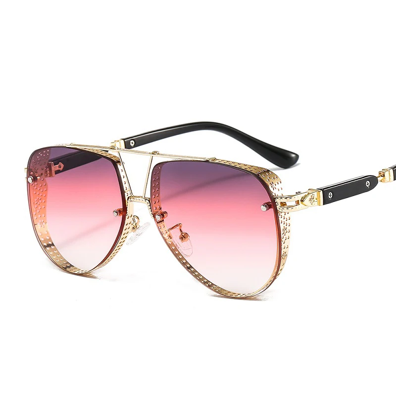 2021 New Hollow Pattern Oval Sunglasses Men Women Luxury Trend Brand Designer Metal Alloy Frame Gradients Lens conspicuous Pilot big square sunglasses Sunglasses