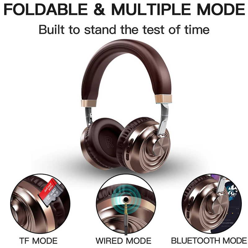 Wireless Headphones Bluetooth 5.0 Headset with Mic Over Ear Sports Running Earphone Support SD card  for Phone Pc Lattop Mp3 TV