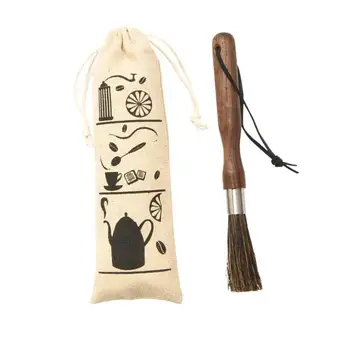 

Coffee Machine Cleaning Brush Black Chestnut Handle Espresso Grinder Machine Cleaner Kitchen Cleaning Brush Bristle with Bag