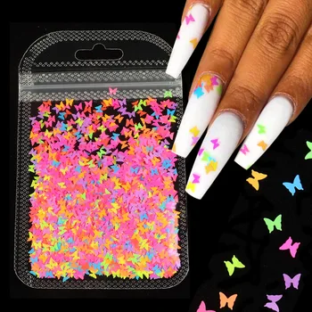 

Fluorescence Butterfly Shape Heart Shape Nail Art Glitter Flakes 3D Neon Sequins Polish Manicure Nail Decoration