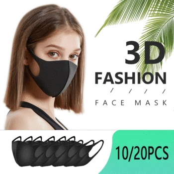 

10/20PCS Unisex Black Cloth Mask Simple Masque Cycling Breathable Breathable Valve Washable Mouth Face Mask Adult Daily Masks
