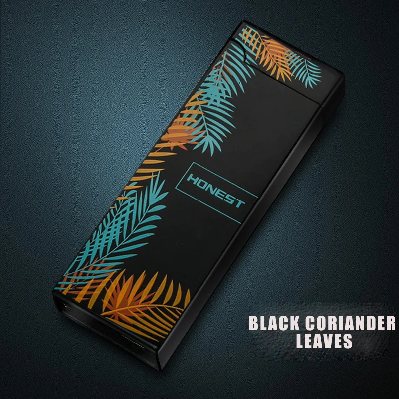 Black coriander leav Зажигалка перезаряжаемая ветрозащитная электрическая зажигалка с подключением к USB беспламенные электронные гаджеты импульсная дуга высокого класса прикуриватель подарок - Цвет: Black coriander leav