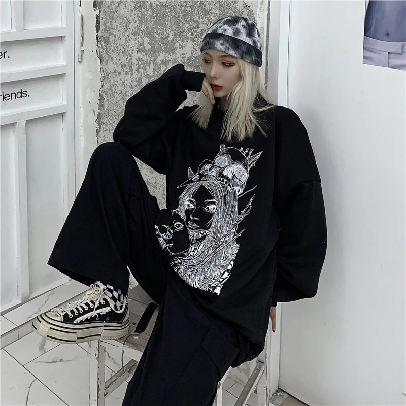 Neploe Harajuku женские толстовки осень зима мультфильм девушка печатных флисовый пуловер корейский Свободный Топ Джемперы 55558