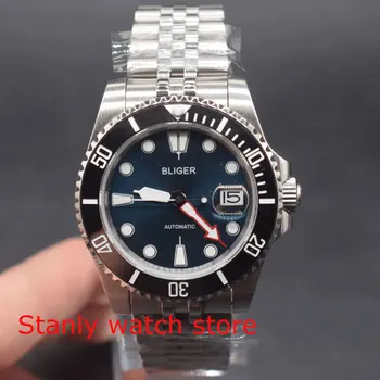 

Solid Bliger 40mm blue dial luminous marks black ceramic rotating bezel sapphire miyota 8215 automatic mechanical men's watch