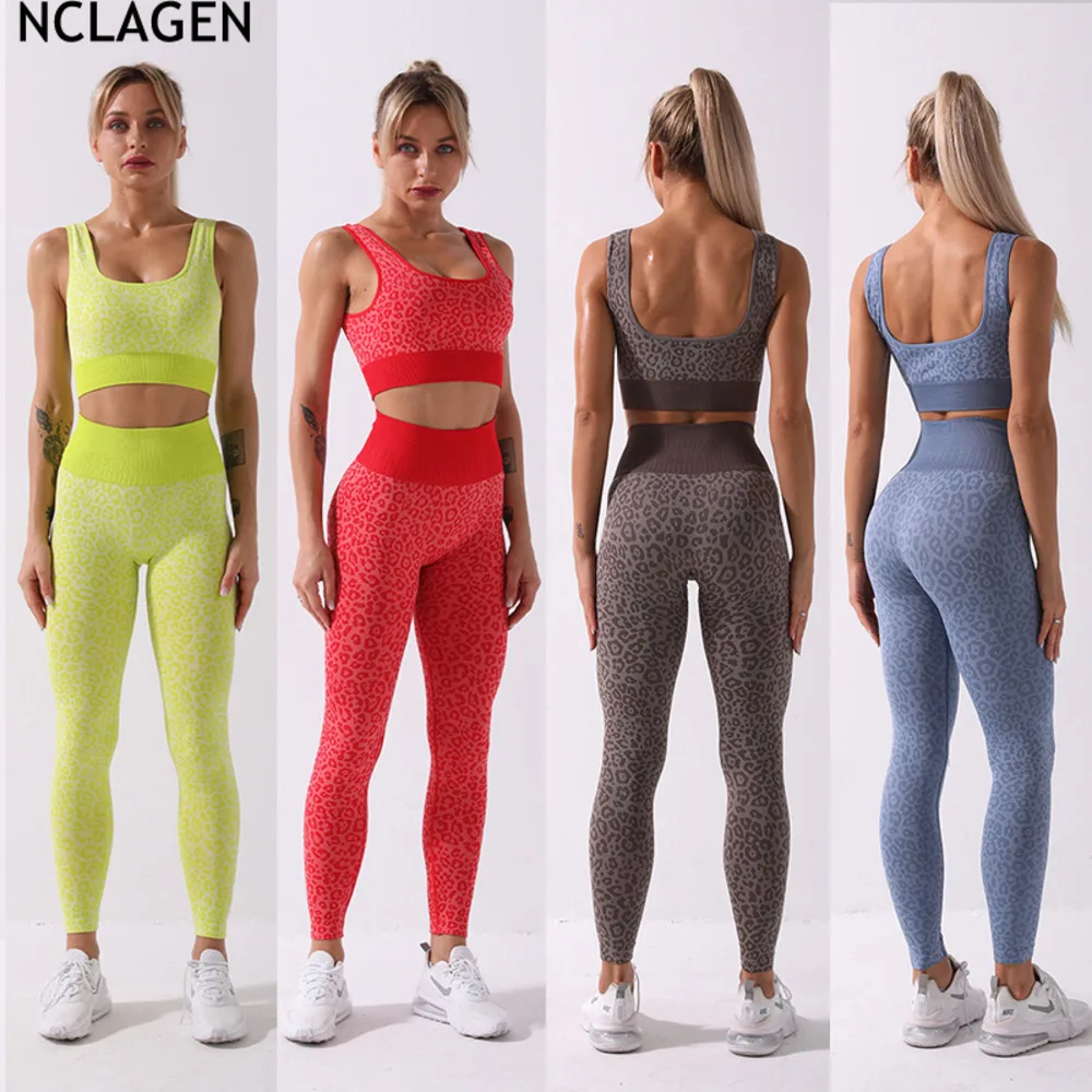NCLAGEN бесшовный костюм для фитнеса леопардовый комплект йоги из 2 предметов