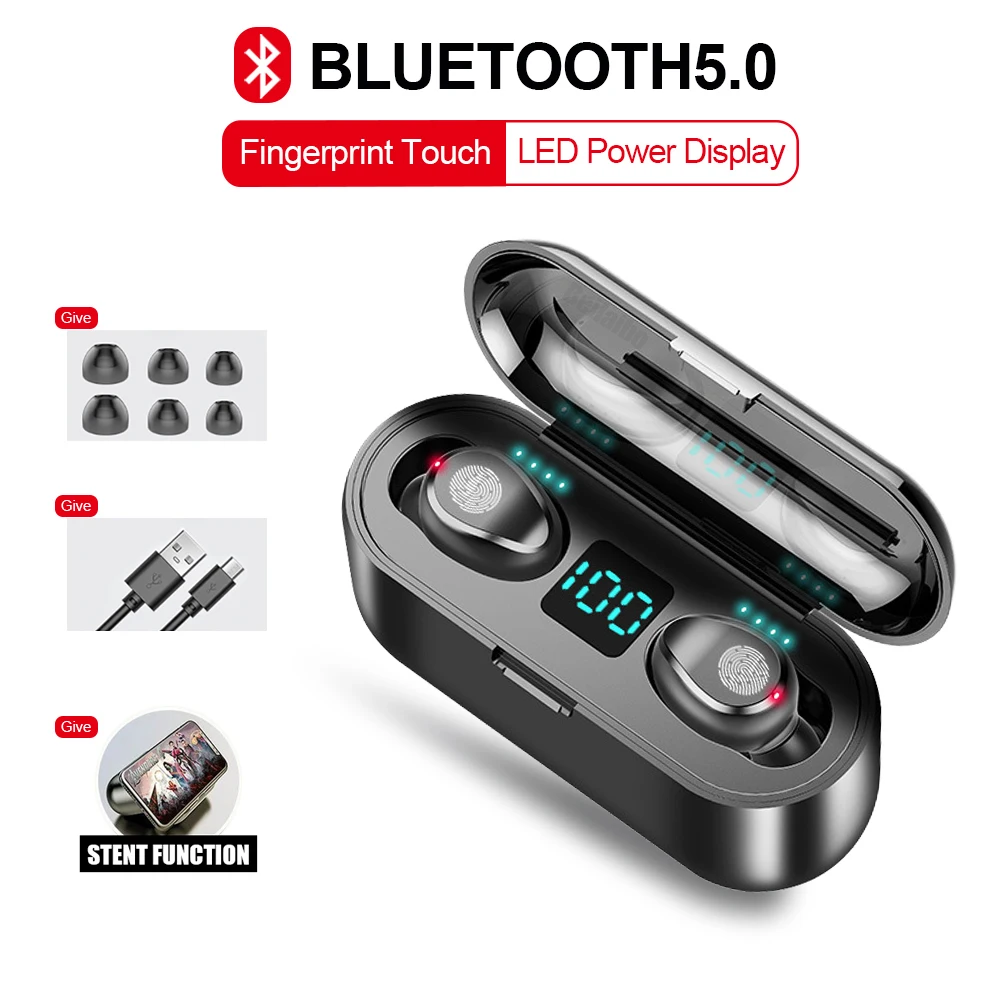 Auriculares inalámbricos F9 TWS 5,0, cascos con Bluetooth, sonido HiFi, a prueba de agua, Mini auriculares deportivos con reducción de ruido para videojuegos