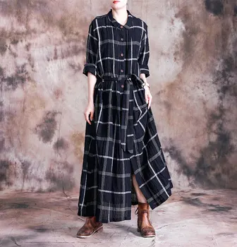 

Women Autumn Plaid Cotton Linen Irregular Trench Coat Outwear Female Flax Cardigans Ladies Plaid Overcoat Spring