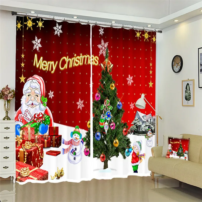 3D Blackout Curtains Colored Christmas Tree Theme Pattern Thicken Polyester Bedroom Curtain Living Cortina Drapes Rideaux