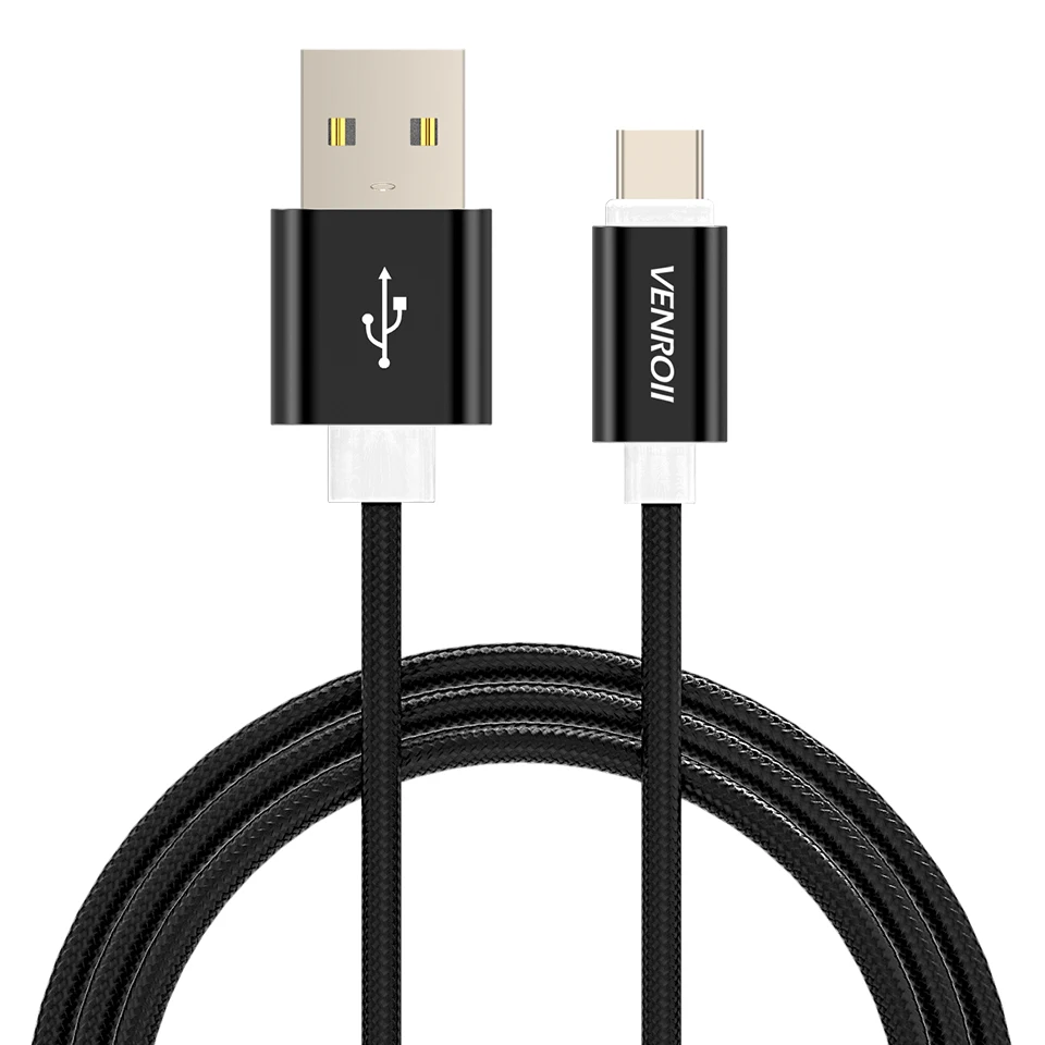 Black Venroii usb type-C кабель для samsung S9 S8 Быстрая зарядка type-C зарядный провод USB C кабель для Xiaomi mi9 Redmi note 7 - Color: Black