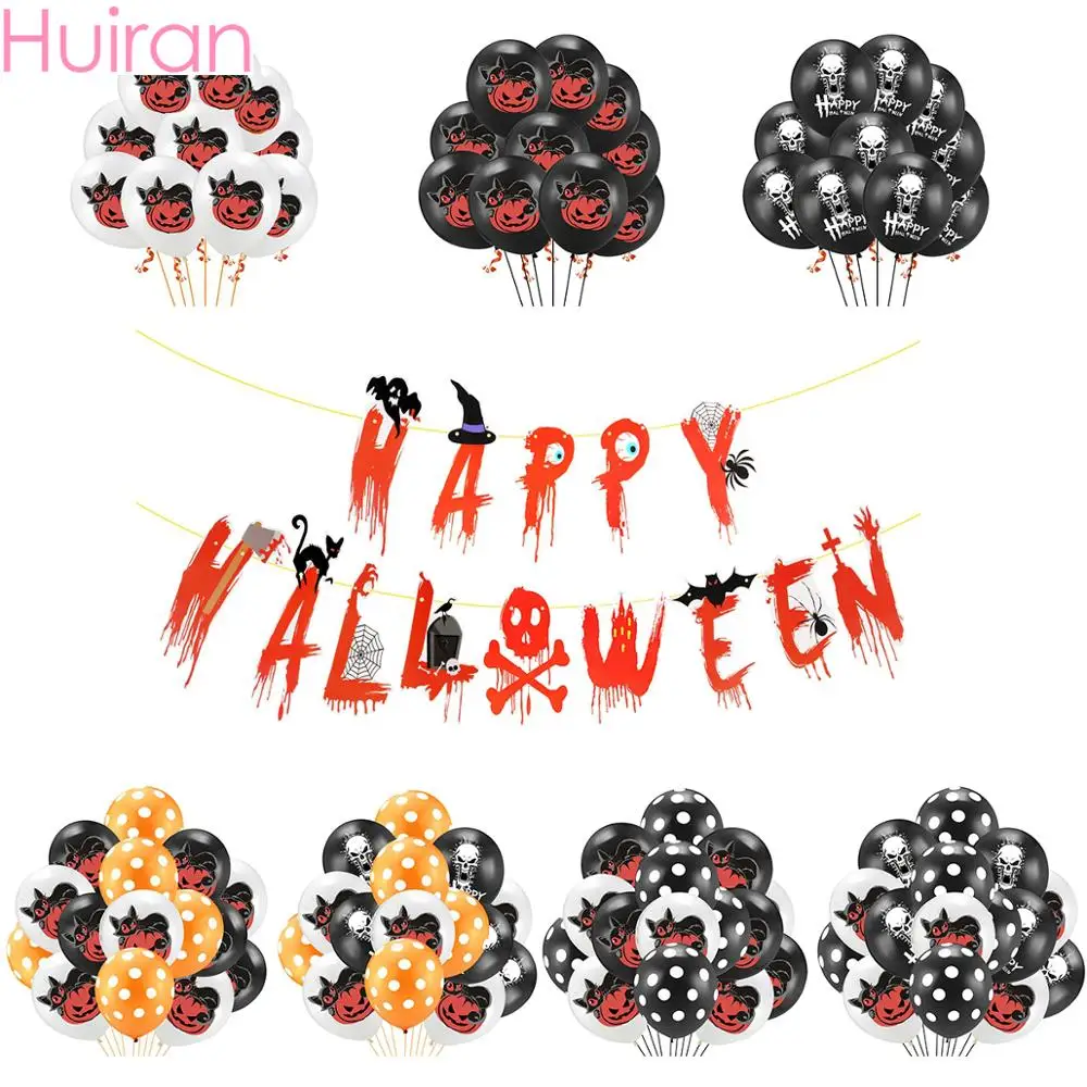 

Huiran Happy Halloween Banner Kit Helloween Pumpkin Cat Balloons Set Decorations For Home Haloween Party Decor Outdoor hallowen