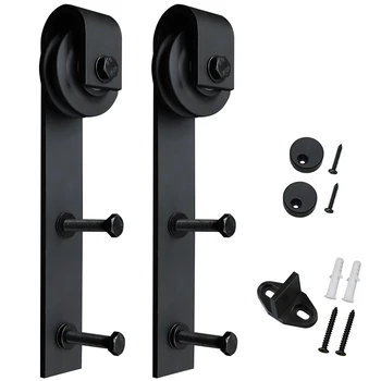 

Sliding Door Hardware Hangers 2 Piece Set (Black) ( J Shape Hangers )Barn Door Track Hanging Rail Accessories