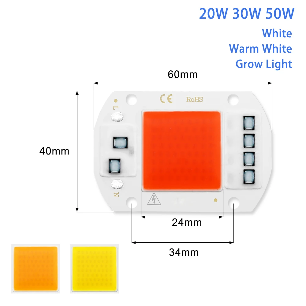 Светодиодный чип COB AC 220 В, 20 Вт, 30 Вт, 50 Вт, Smart IC, не нужен драйвер, DIY светодиодный светильник с бусинами для прожектора, светодиодный прожектор, белый свет