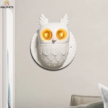 

Modern White Hooters LED Wall Lamp Bedroom Bedside LED Wall Lights Deco Lighting Luminaires Hanging Lamp Owl Fixtures Restaurant