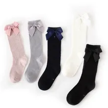 Yk sólido crianças meias com arcos de algodão bebê meninas meias crianças macias meias longas para crianças princesa joelho meias altas para meninas