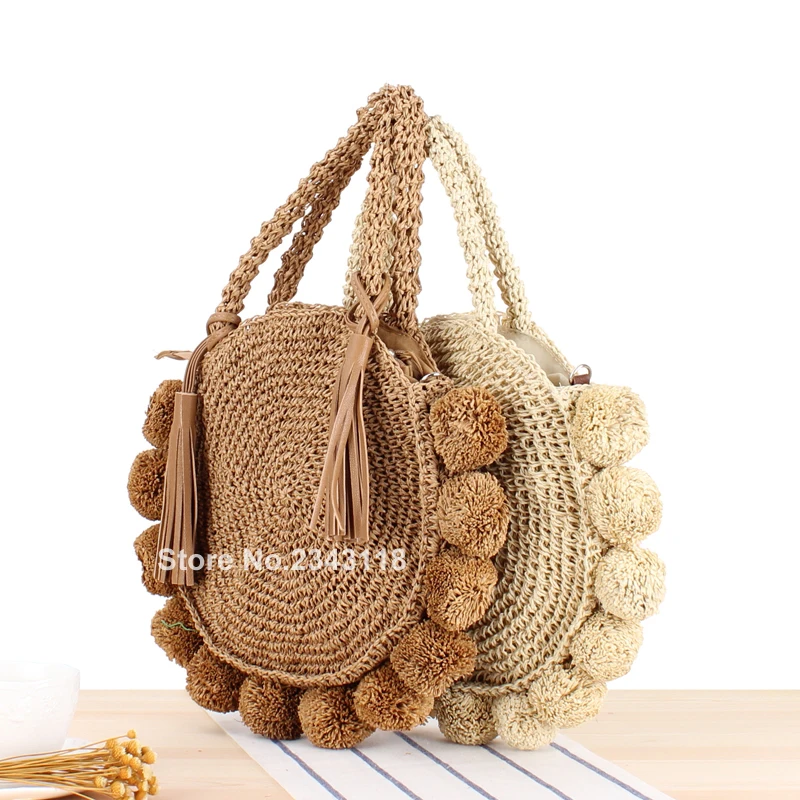 

New Beach Woven Handbags Summer Women Fashion Round Ball Bag Rattan Woven Shoulder Messenger Travel Straw Bag