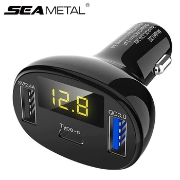 

QC3.0 Dual USB Fast Charging Car Cigarette Lighter Adapter Smart Type-C For Mobile Phone Auto Fast Charger LED Digital Display
