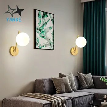 

Nordic style copper glass led wall lamp modern minimalist corridor bedroom bedside lamp lighter cool magic bean lighting