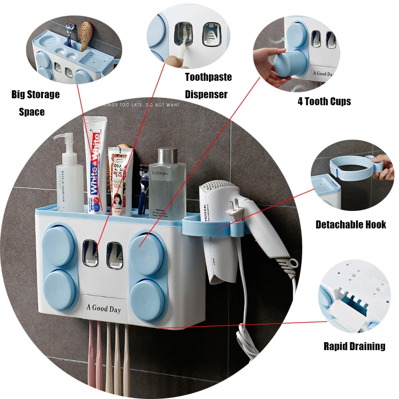 Современный домашний многофункциональный набор аксессуаров для ванной комнаты, двухпозиционный диспенсер для зубной пасты, подставка для зубной щетки, держатель для полотенец