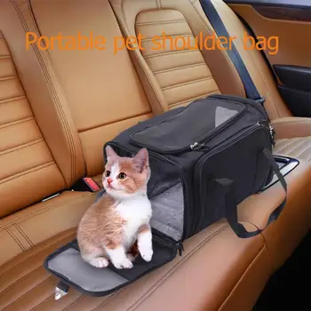 

Upgrade Pet Car Bag Oxford Portable Pet Shoulder Double Exhibition Bag Trolley Mesh Car Package Dirty and Wear Resistant