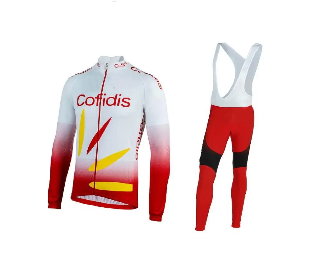 Красный Зимний флисовый термальный COFIDIS PRO TEAM длинный рукав Велоспорт трикотаж велосипедная одежда ROPA CICLISMO+ комбинезон 3D гелевый коврик набор - Цвет: Красный