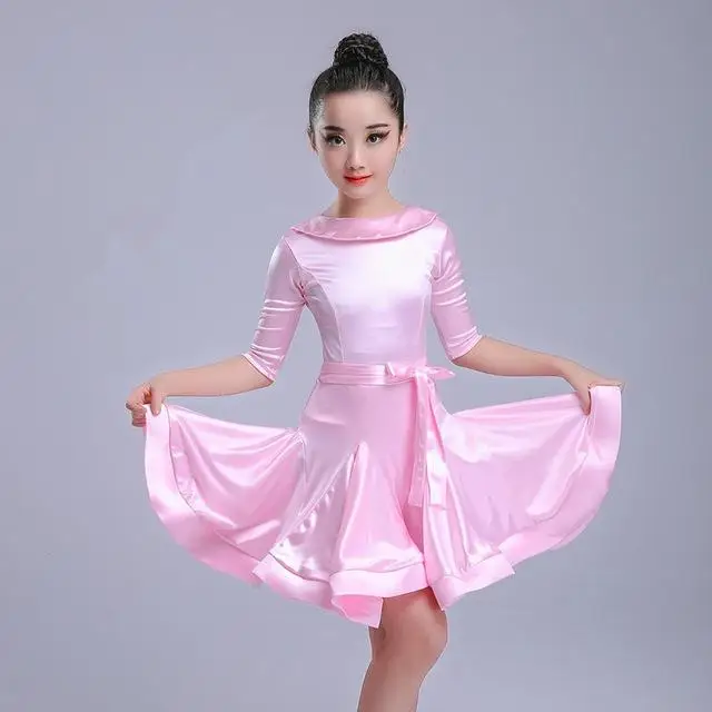 Дети платье для латиноамериканских танцев бальное платье для спортивных танцев платья для девочек из спандекса, сальса Румба ча-ча Самба Танго, латина платье для танцев; костюмы - Цвет: pink dress
