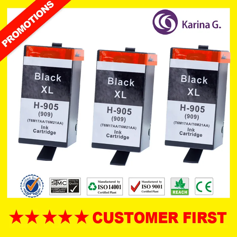 3PCS Black Совместимый чернильный картридж для hp 905 hp 905 hp 909, подходит для Officejet Pro 6960 6970 6950 6956 и т. Д - Цвет: 3PCS Black