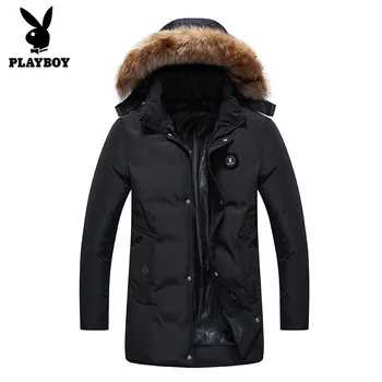 

Playboy stylish and comfortable men's mid-length large fur collar thick warm winter high-quality cotton coat Cotton jacket