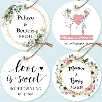 

100/120 Pieces , Round, Personalized Wedding Tags, Labels, Candy Favors Tags, Customized, Birthday, Baptism, Your Photo