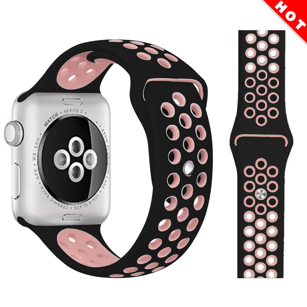 Ремешок для Apple Watch, мягкий силиконовый сменный Браслет серии 5, 4, ремешок для часов 44 мм, 40 мм, iwatch, ремешок серии 1, 2, 3, 38 мм, 42 мм - Цвет ремешка: Black light pink