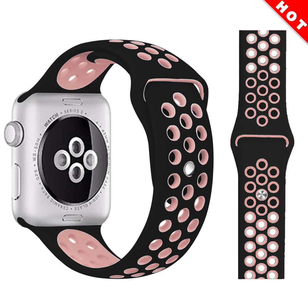 Black light pink Ремешок для Apple Watch, мягкий силиконовый сменный Браслет серии 5, 4, ремешок для часов 44 мм, 40 мм, iwatch, ремешок серии 1, 2, 3, 38 мм, 42 мм - Цвет ремешка: Black light pink