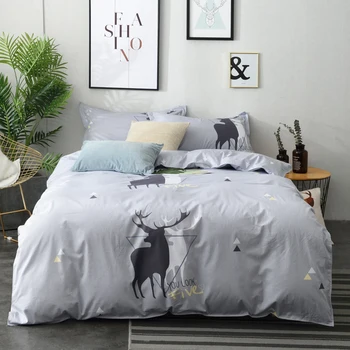 

100% Cotton Bedding Set Nordic Duvet Cover Set Reindeer Single Set Bedding Cotton Size Stripe Set Bedclothes Bed Twin Geometric