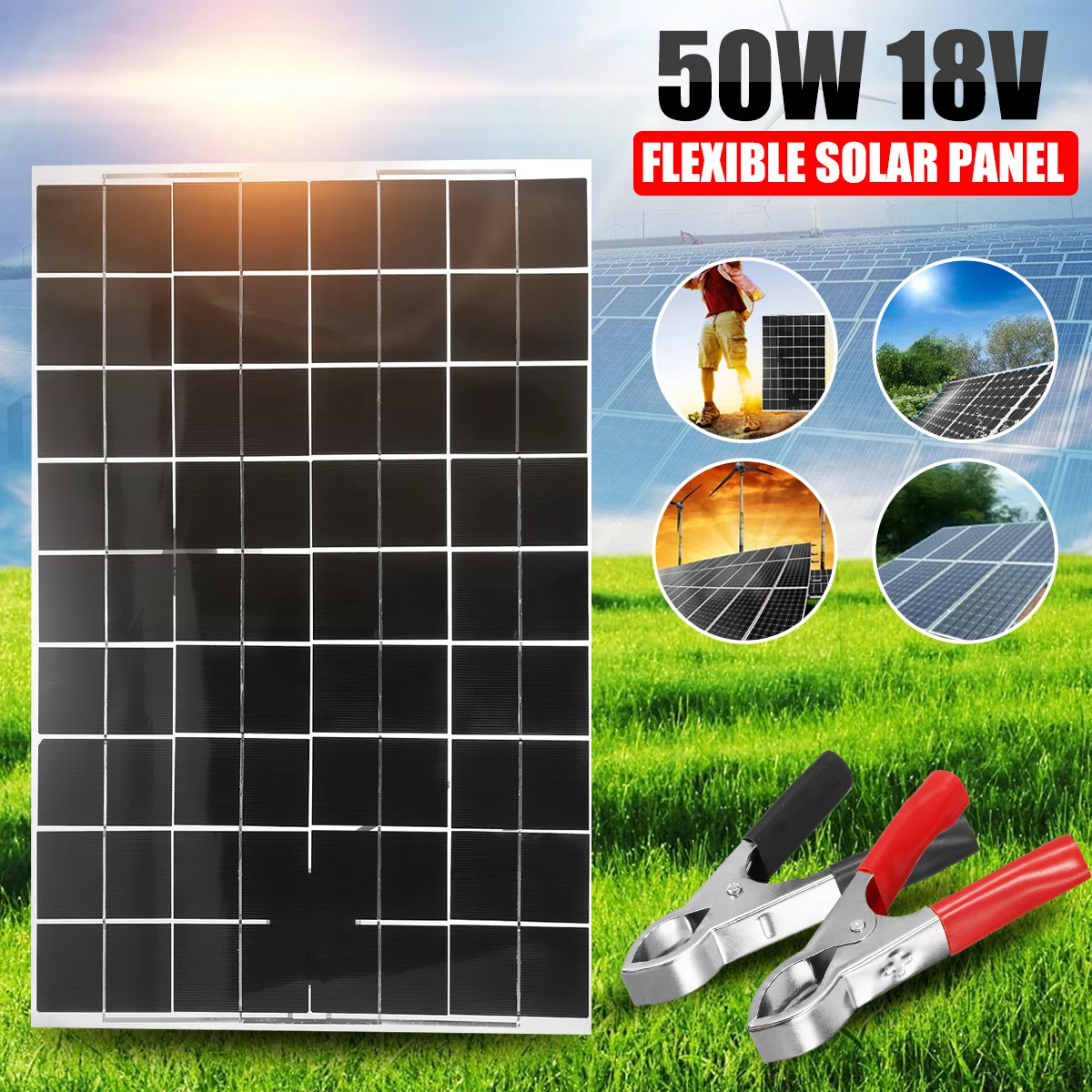 

Flexible Portable Solar Panel 18V 50W Large Polycrystalline Silicon Battery Mini Solar System Car Road Marine Outdoor Charger