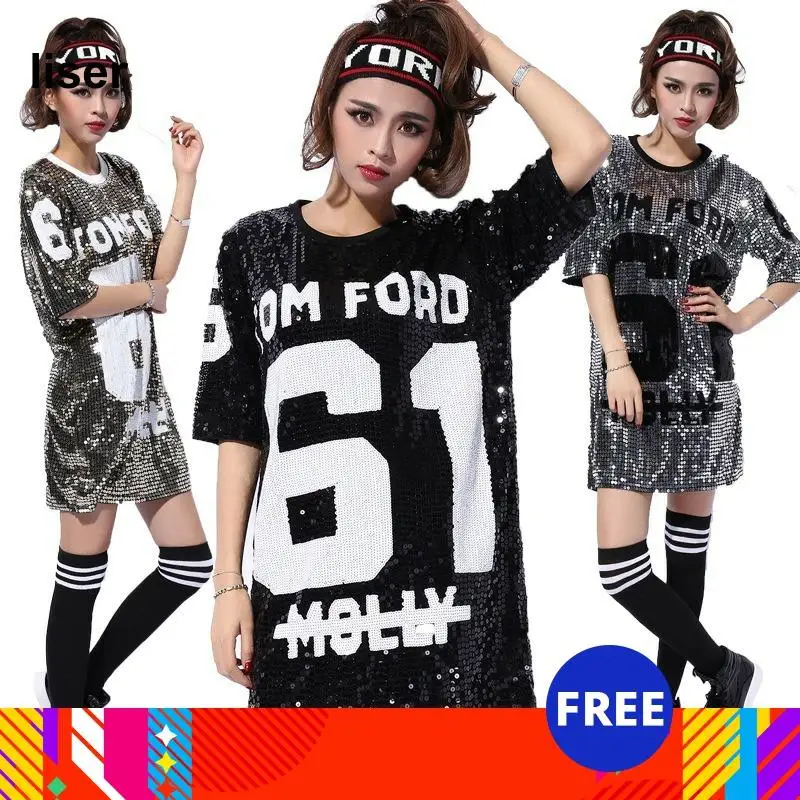 

DJ Dance Female singer Sexy costume silver Red sequins dance wear bar dj clothes Top stage costumes women singer hip hop costume