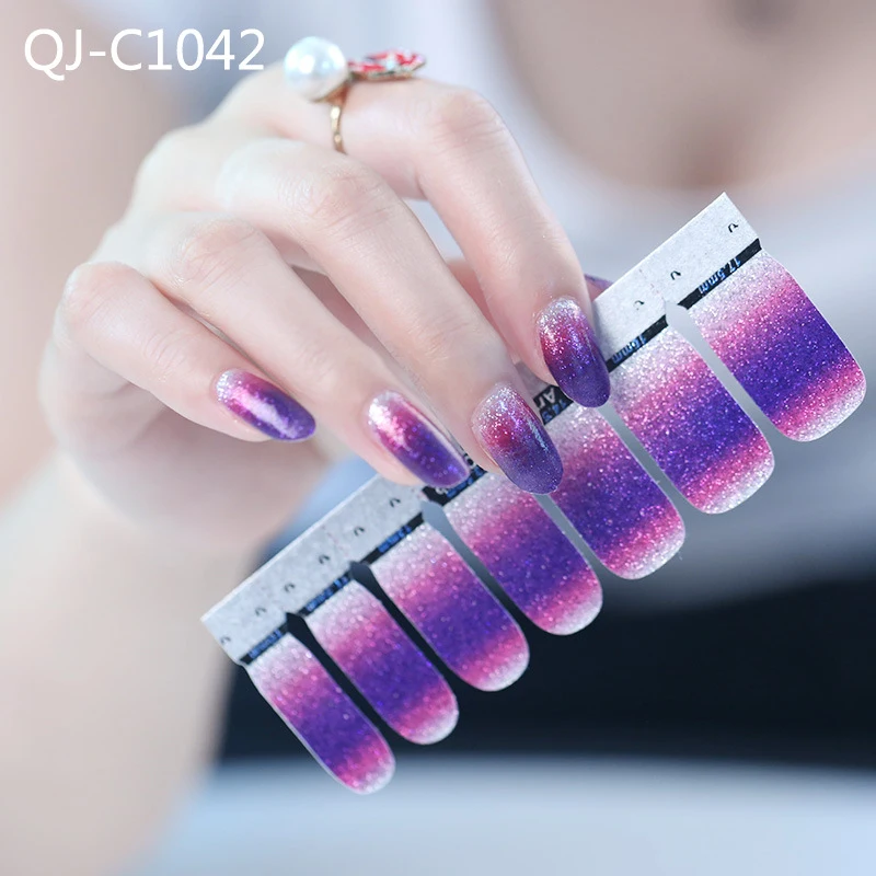 Блестящая пудра, градиентная цветная наклейка s, обертывания для ногтей, полное покрытие, лак для ногтей, наклейка, сделай сам, самоклеющиеся украшения для ногтей - Цвет: QJ-C1042