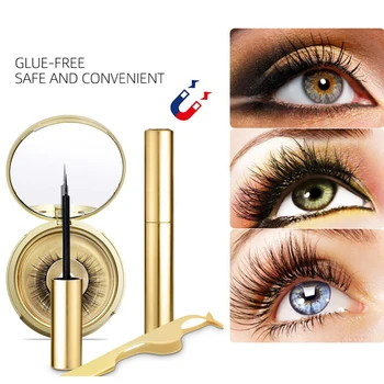 

1set Magnetic Fake Eyelashes Natural Magnet False Eyelashes Tweezer Set Liquid Eyeliner Waterproof Long Lasting Lashes