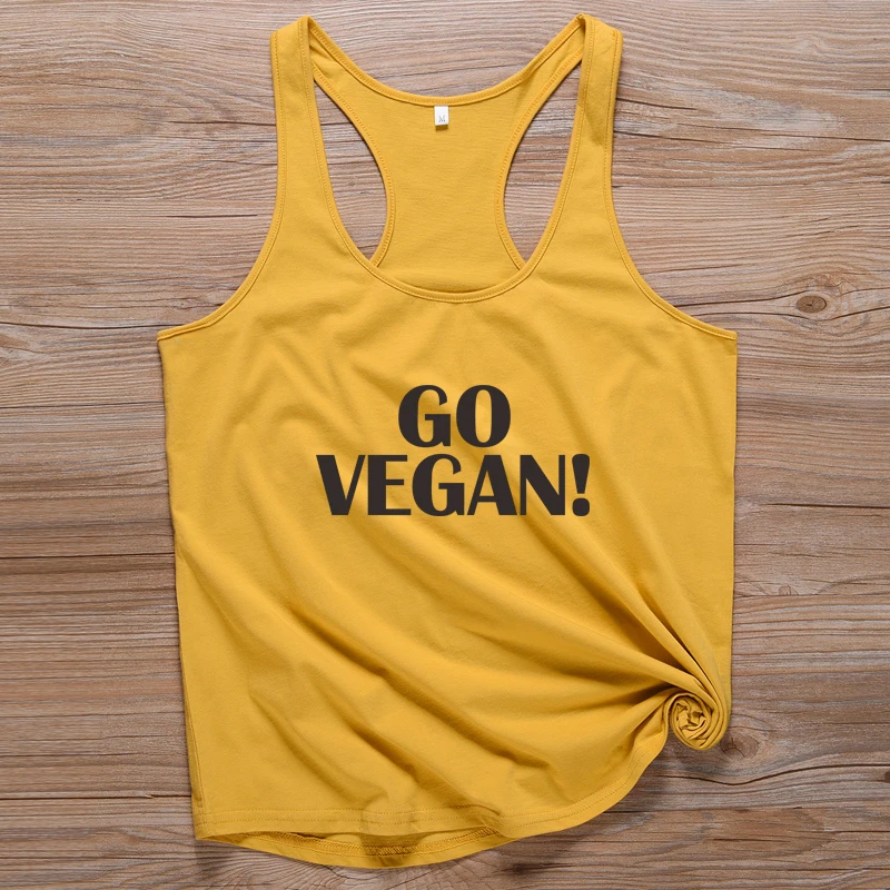 Go Vegan женские майки с надписью, хипстерские футболки с буквами, Женские повседневные хлопковые майки, винтажные Топы Tumblr, Прямая поставка - Цвет: Yellow
