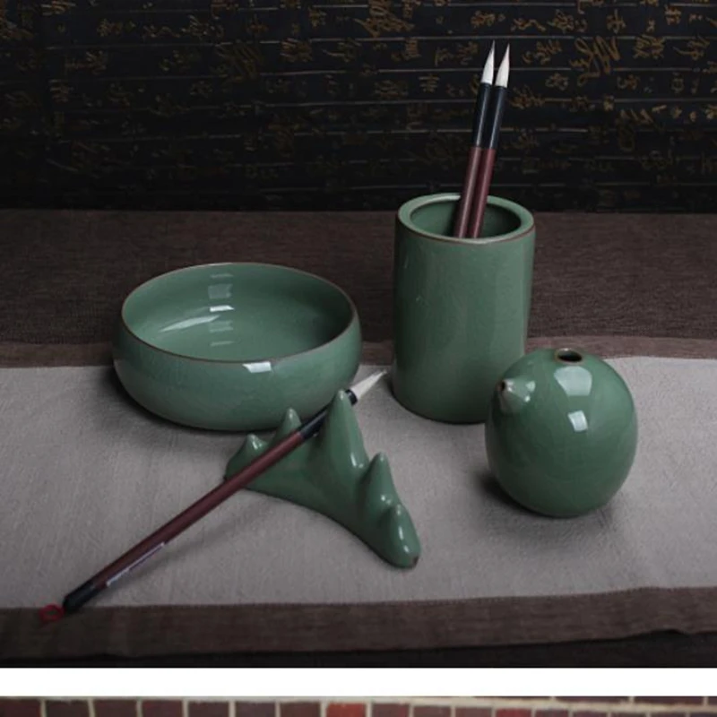 

Longquan Celadon Brush Rest Washer Pot Water Droplets Chinese Water Ink Painting Calligraphy Tool