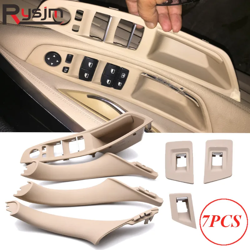 4/7PCS Left Hand Drive LHD Fit For BMW 5 series F10 F11 520 523 Beige Black Car Interior Inner Door Handle Panel Pull Trim Cover |