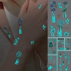 Luminous Tattoos Rose Daisy Butterfly Cute Waterproof Temporary Tattoo Stickers Women Men Hand Neck Face Glowing Body Art Tatto
