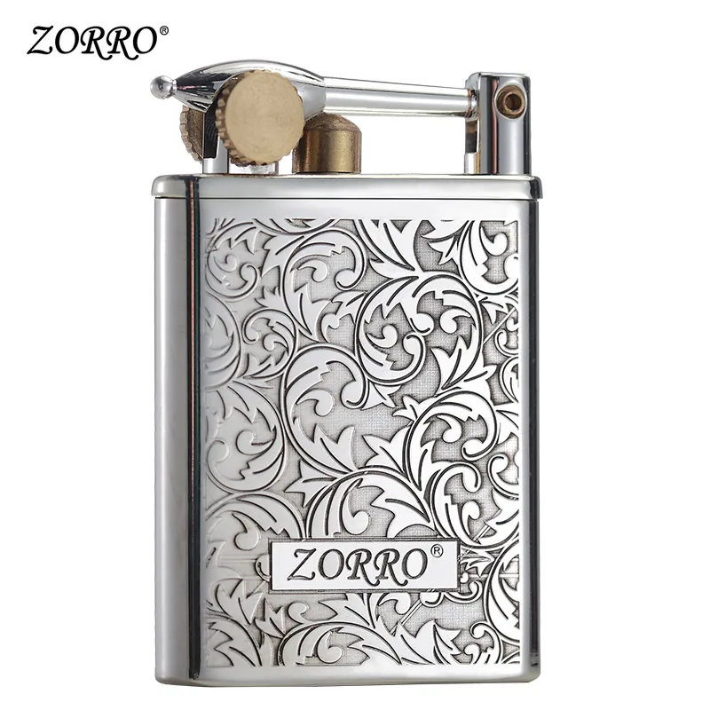 

New Zorro kerosene lighter pure silver tangcao nostalgic fashion men's lighter Christmas to father boyfriend
