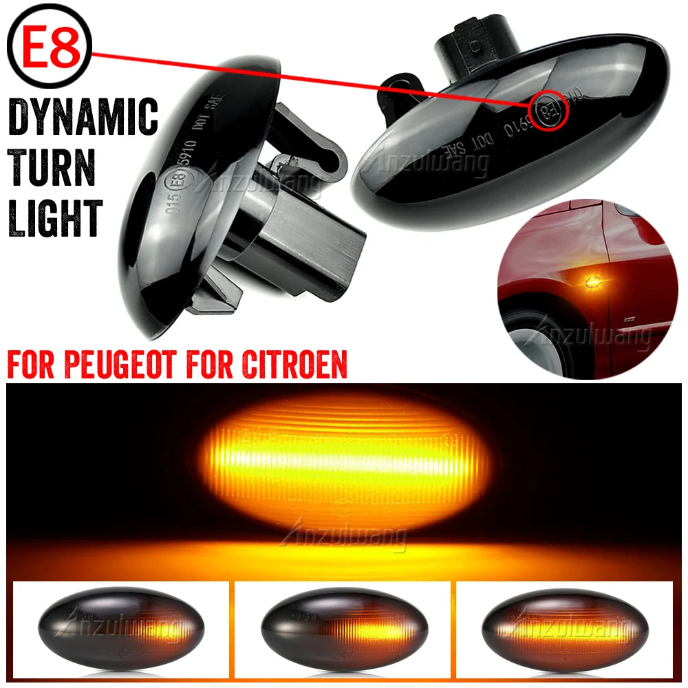 For Peugeot 307 206 407 107 607 1007 Citroen C1 C2 C3 C5 C6 Side Marker Light Dynamic LED Turn Signal Flashing Indicator Blinker |