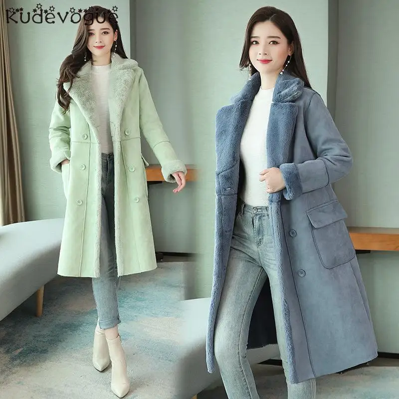 Овечья шерсть пальто Женская Зима новая Корейская версия свободного меха одна хлопковая куртка длинная олень замша хлопковая одежда
