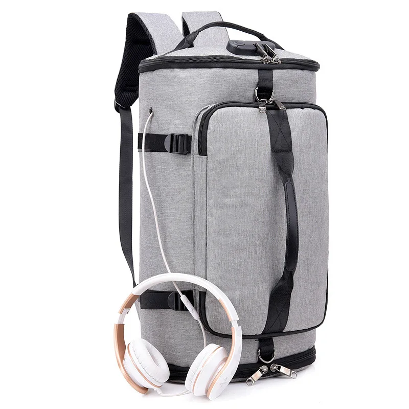 

Factory Direct Selling Large Capacity Backpack Multi-functional USB Solid Color Bucket Type Sports Backpack Wearable Travel Bag