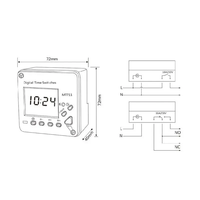 Electronic Lighting Timer 16A 250VAC 7 Days Interval 1 Min High Power Relay NEW