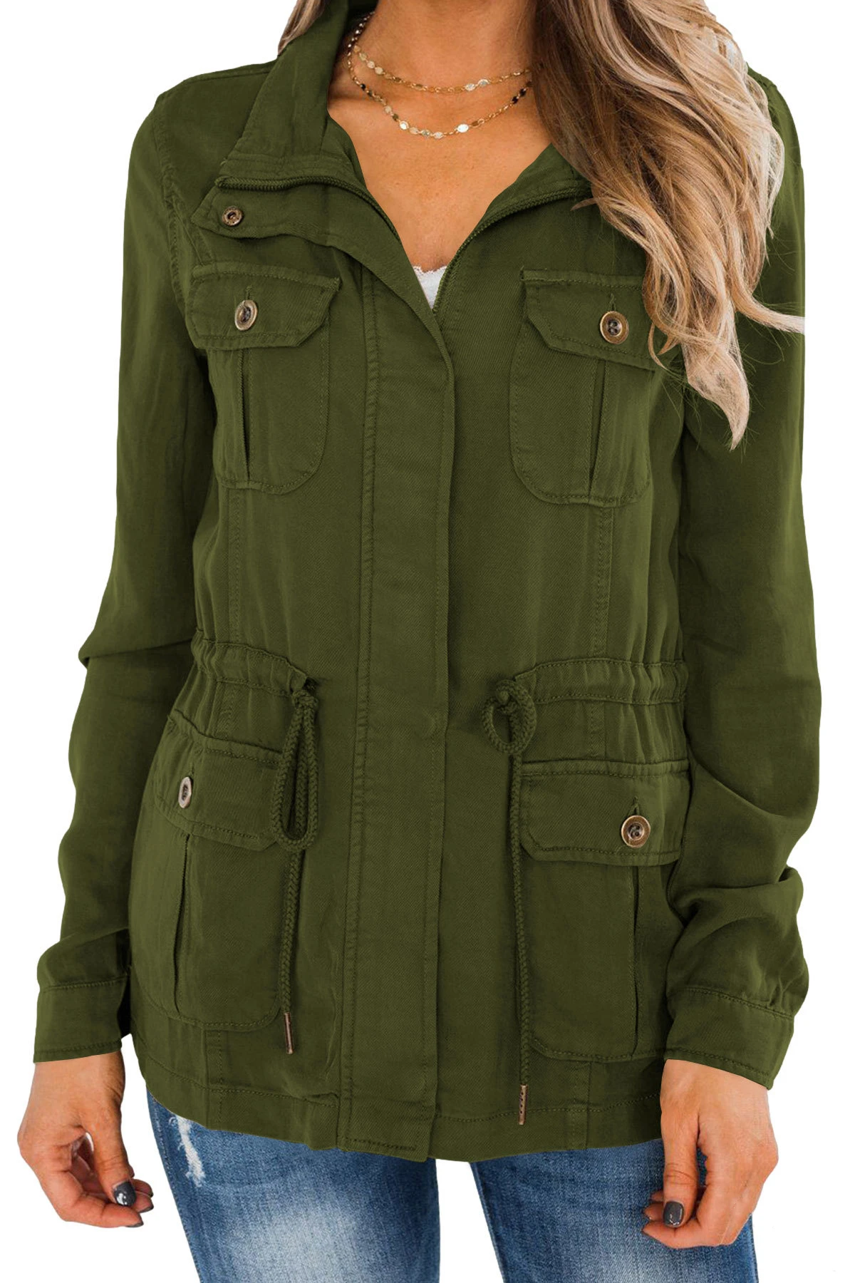 Chaqueta militar con botones para mujer, abrigo con cordón, informal,  estética Vintage, chaquetas con cremallera|chaquetas básicas| - AliExpress