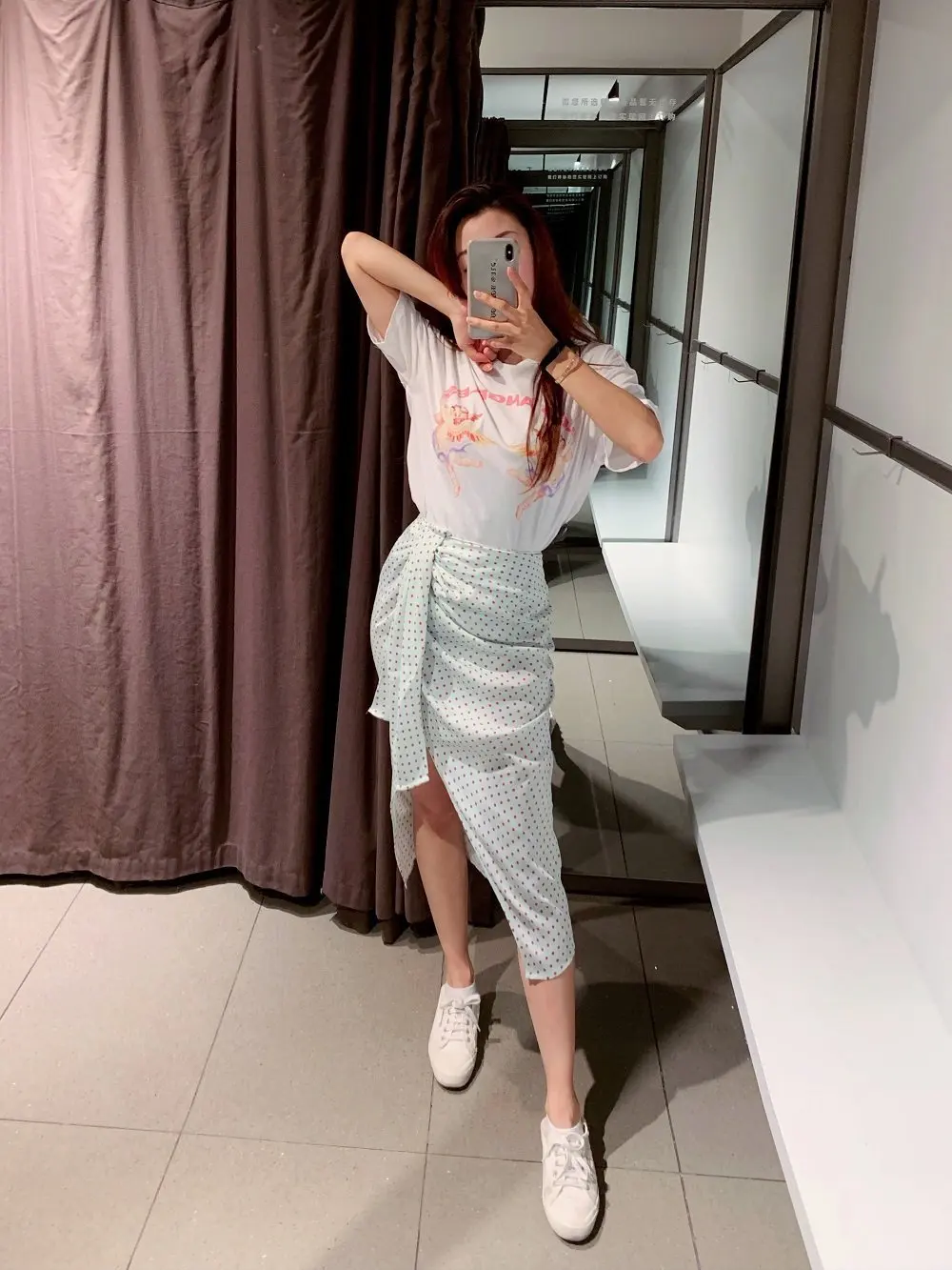 

Western Style 2019 Summer New Style Retro Polka Dot Satin Textured Skirt Women's Medium-length Skirt WOMEN'S Dress
