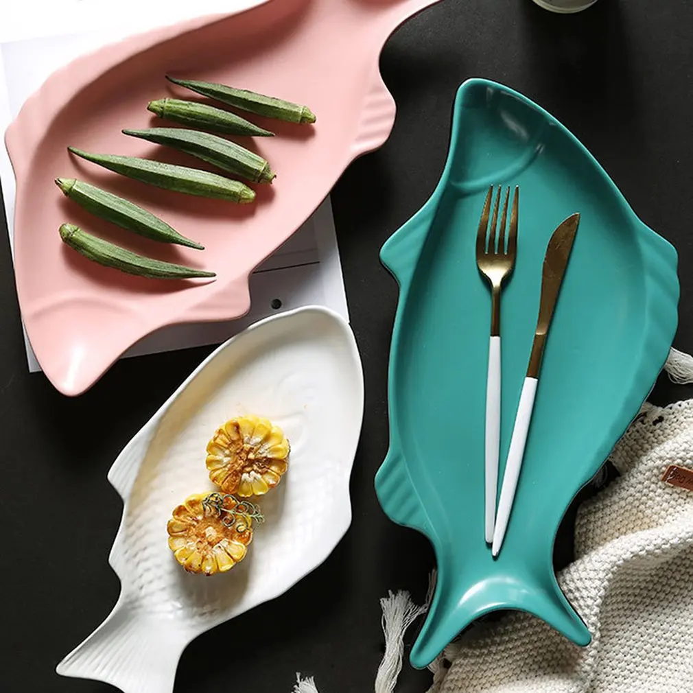 Creative Fish-Shaped Plate Household Tableware Steak Plate Ceramic Fish Plate Macarons Glaze Plate A
