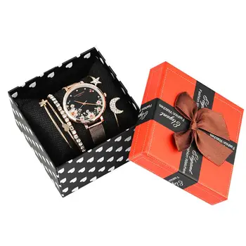 

5pcs/Set Men's Gift Set Beautifully Packaged Watch +4pcs Bracelet Creative Minimalist Combination Set-5pcs